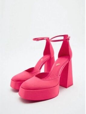 NWOT Zara Pink Satin Platform Heels Barbiecore Chunky Block Pumps  EU38